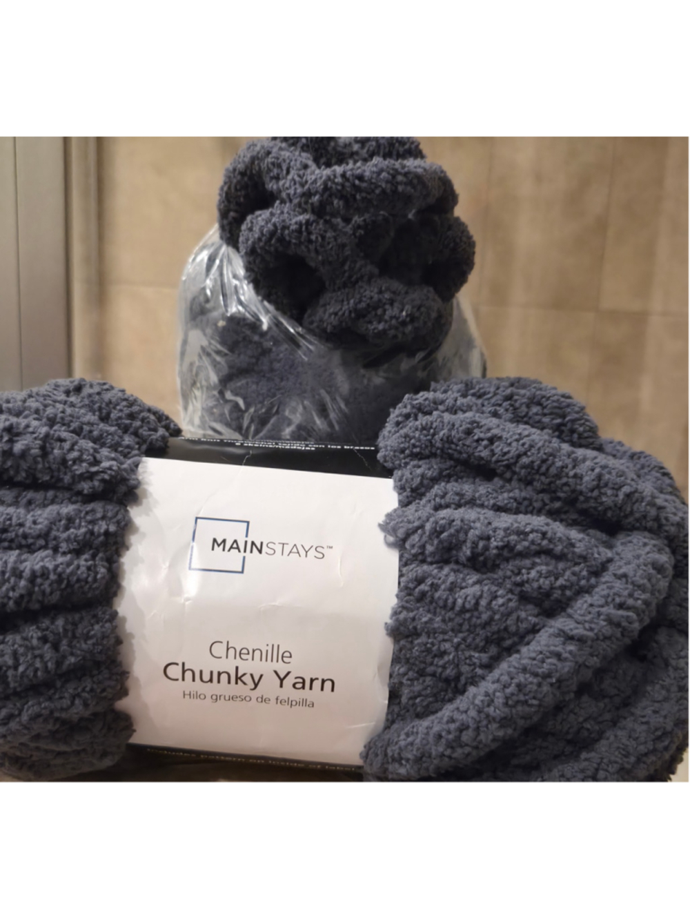 Mainstays Chenille Chunky Yarn 2 Skeins Color Charcoal Bulky Soft Arm Knit